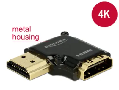 DeLock adaptér High Speed HDMI Ethernet – HDMI-A samice > HDMI-A samec 4K 90° pravoúhlý vlevo