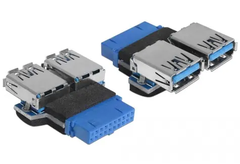 DeLock adaptér USB 3.0 pin konektor samice > 2 x USB 3.0 samice – vedle sebe