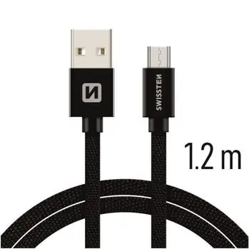 SWISSTEN TEXTILE datový kabel USB - microUSB 1.2m černá