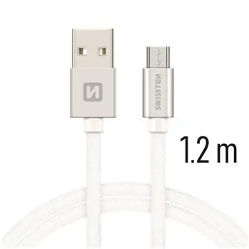 SWISSTEN TEXTILE datový kabel USB - microUSB 1.2m stříbrná