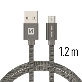 SWISSTEN TEXTILE datový kabel USB - microUSB 1.2m šedá