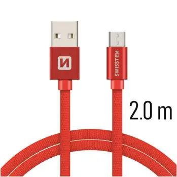 SWISSTEN TEXTILE datový kabel USB - microUSB 2m červená
