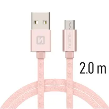 SWISSTEN TEXTILE datový kabel USB - microUSB 2m růžovo-zlatá