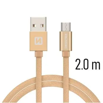 SWISSTEN TEXTILE datový kabel USB - microUSB 2m zlatá