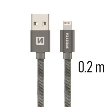 SWISSTEN TEXTILE datový kabel USB - Lightning 0.2m šedá