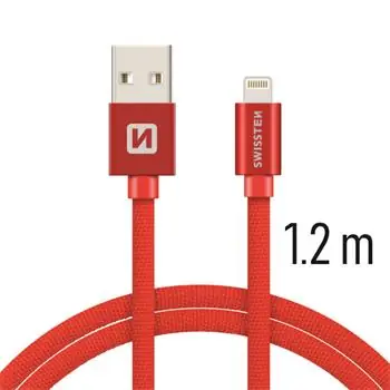 SWISSTEN TEXTILE datový kabel USB - Lightning 1.2m červená