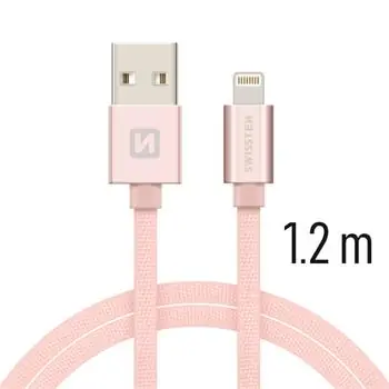 SWISSTEN TEXTILE datový kabel USB - Lightning 1.2m růžovo-zlatá
