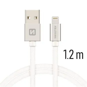 SWISSTEN TEXTILE datový kabel USB - Lightning 1.2m stříbrná