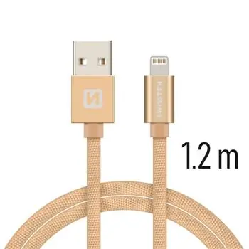 SWISSTEN TEXTILE datový kabel USB - Lightning 1.2m zlatá