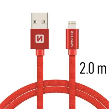 SWISSTEN TEXTILE datový kabel USB - Lightning 2m červená