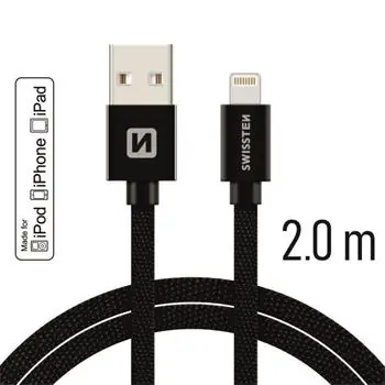 SWISSTEN TEXTILE datový kabel USB - Lightning MFi 2m černá