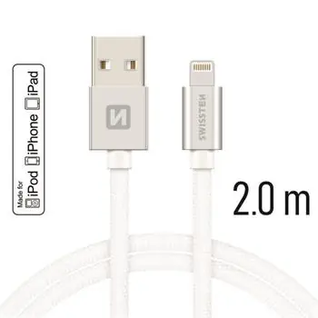 SWISSTEN TEXTILE datový kabel USB - Lightning MFi 2m stříbrná