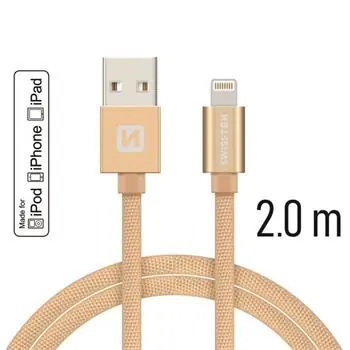 SWISSTEN TEXTILE datový kabel USB - Lightning MFi 2m zlatá