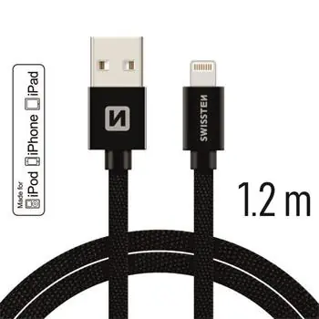 SWISSTEN TEXTILE datový kabel USB - Lightning MFi 1.2m černá