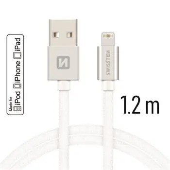 SWISSTEN TEXTILE datový kabel USB - Lightning MFi 1.2m stříbrná