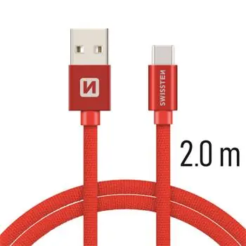 SWISSTEN TEXTILE datový kabel USB - USB-C 2m červená