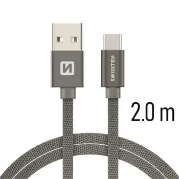 SWISSTEN TEXTILE datový kabel USB - USB-C 2m šedá