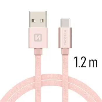 SWISSTEN TEXTILE datový kabel USB - USB-C 1.2m růžovo-zlatá