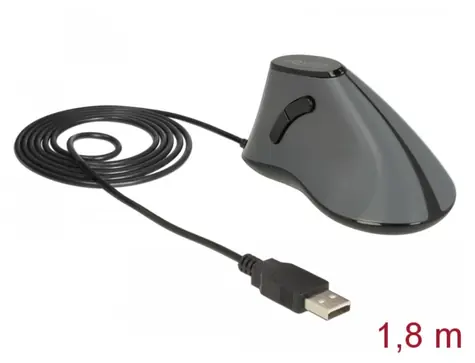 Delock Ergonomická vertikální myš šedá / optický senzor 800 dpi / 5 tlačítek / USB