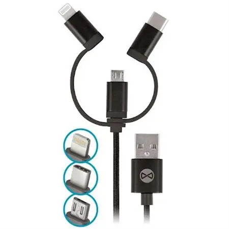 Forever 3IN1 Datový kabel  Lightning & microUSB & USB-C černá