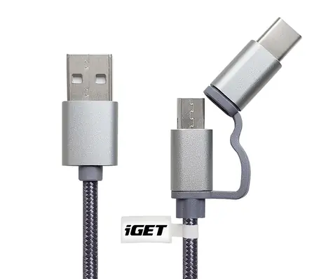 iGET G2V1 stříbrná / USB kabel Micro USB & USB-C / 1m