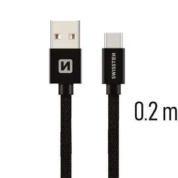 SWISSTEN TEXTILE datový kabel USB - USB-C 0.2m černá