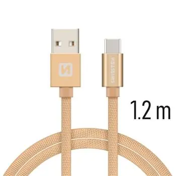 SWISSTEN TEXTILE datový kabel USB - USB-C 1.2m zlatá