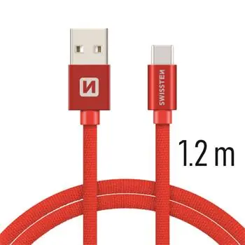 SWISSTEN TEXTILE datový kabel USB - USB-C 1.2m červená