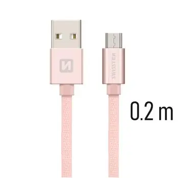 SWISSTEN TEXTILE datový kabel USB - microUSB 0.2m růžová