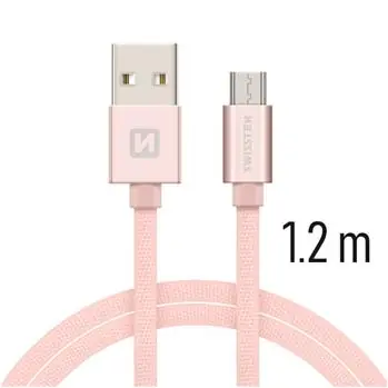 SWISSTEN TEXTILE datový kabel USB - microUSB 1.2m růžová
