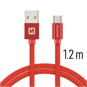 SWISSTEN TEXTILE datový kabel USB - microUSB 1.2m červená