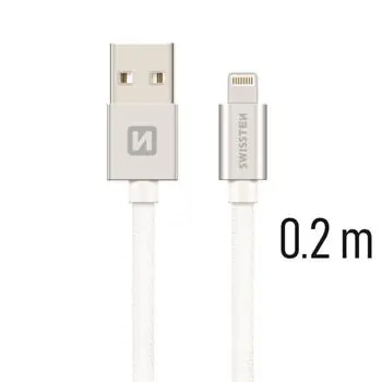 SWISSTEN TEXTILE datový kabel USB - Lightning 0.2m stříbrná