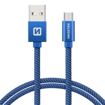 SWISSTEN TEXTILE datový kabel USB - microUSB 2.0m modrá