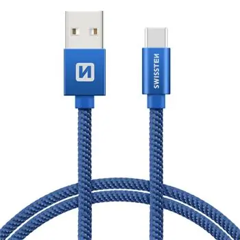 SWISSTEN TEXTILE datový kabel USB - USB-C 0.2m modrá