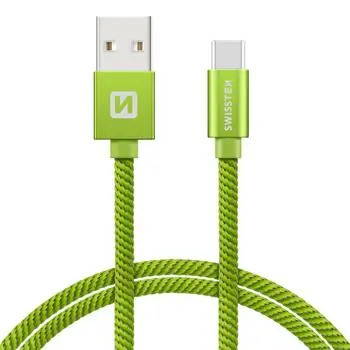 SWISSTEN TEXTILE datový kabel USB - USB-C 1.2m zelená