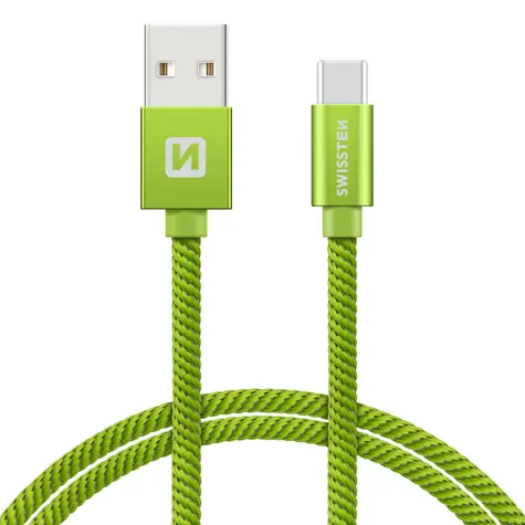 SWISSTEN TEXTILE datový kabel USB - USB-C 2.0m zelená