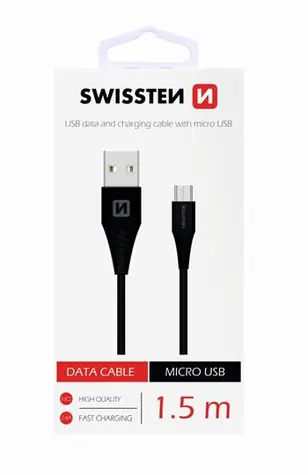 SWISSTEN datový kabel USB - microUSB (6.5mm) 1.5m černá 