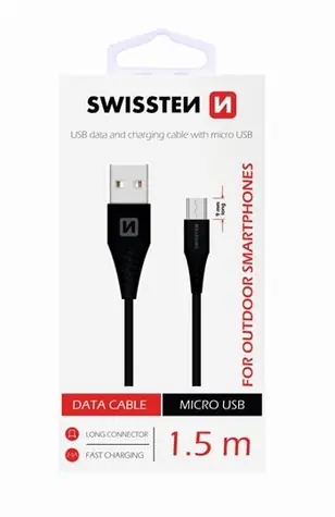 SWISSTEN datový kabel USB - microUSB (9mm) 1.5m černá 