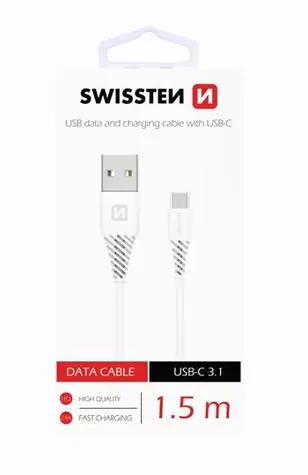 SWISSTEN datový kabel USB - USB-C 3.1 (7mm) bílá 1.5m 