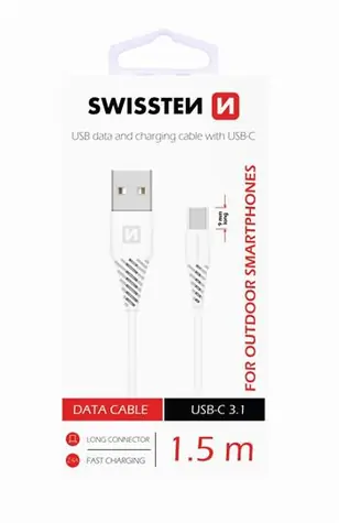 SWISSTEN datový kabel USB - USB-C 3.1 (9mm) bílá 1.5m 