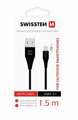 SWISSTEN datový kabel USB - USB-C 3.1 (9mm) černá 1.5m 