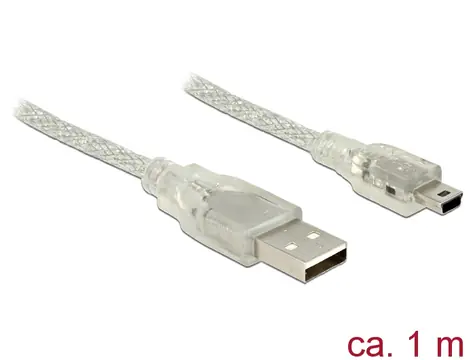 Delock Kabel USB 2.0 Typ-A samec > USB 2.0 Mini-B samec 1m transparentní