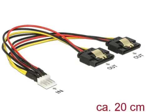 Delock napájecí kabel Floppy 4 pin samec > 2 x SATA 15 pin samice 0.2 m / kovový