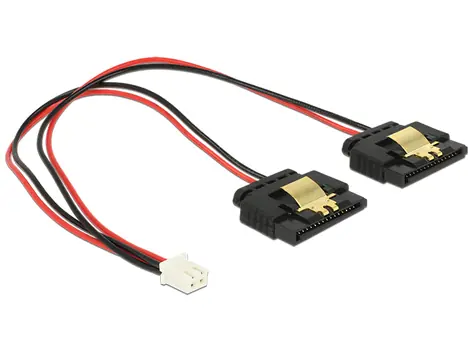 Delock Napájecí kabel 2 pin samice > 2 x SATA 15 pin samice (5 V) 0.2 m / kovová spona