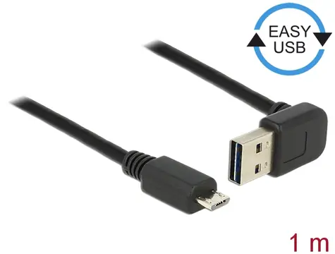 Delock Kabel EASY-USB 2.0 Typ-A samec pravoúhlý nahoru > USB 2.0 Typ Micro-B samec 1 m černá