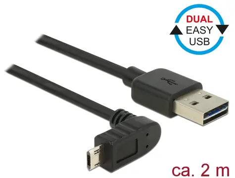 Delock Kabel EASY-USB 2.0 Typ-A samec > EASY-USB 2.0 Typ Micro-B samec 2 m černá / pravoúhlý nahoru & dolů