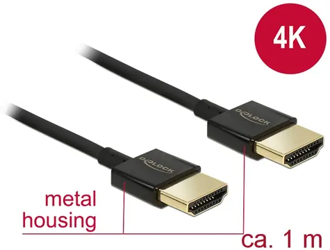 Delock Kabel HDMI s Ethernetem - HDMI-A samec > HDMI-A samec 3D 4K 1 m černá / Slim Premium