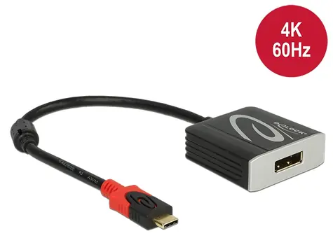 Delock Adaptér USB Type-C samec > Displayport samice (DP Alt Mód) černá / 4K 60 Hz