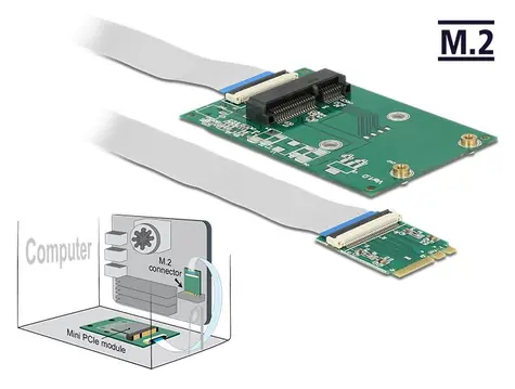 Delock Převodník M.2 Key A+E samec > 1 x Mini PCIe Slot half size & full size / s flexibilním kabelem