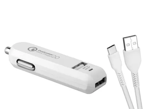 AVACOM CarMAX 2 nabíječka do auta (USB-C) bílá / 2x Qualcomm Quick Charge 2.0 / USB-C kabel